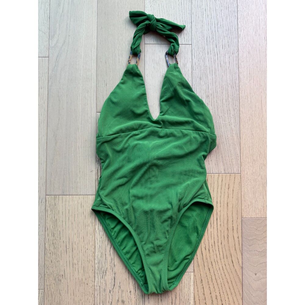Robin Piccone Green One Piece Swimsuit Women’s Size 2 Tortoise Ring Straps